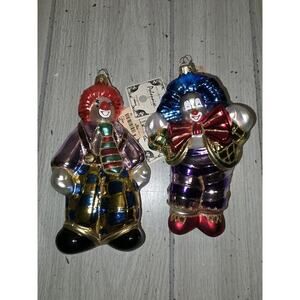 Vtg Kurt Adler Polonaise Circus Clown Blown Glass Christmas Ornaments NWT